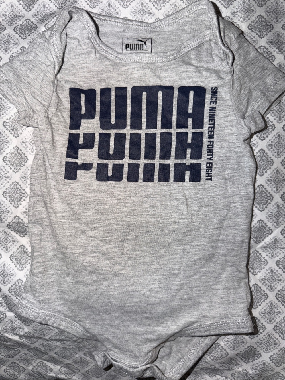 Puma Gray and Navy Logo Infant Bodysuit